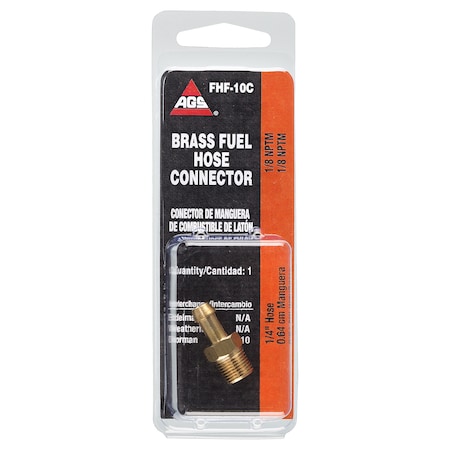 Brass Fuel Connector, 1/4 Hose, Male (1/8-27 NPT), 1/card